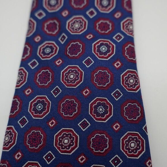 Tasso Elba Blue Red Geometric‎ Woven Silk Tie - Picture 2 of 7